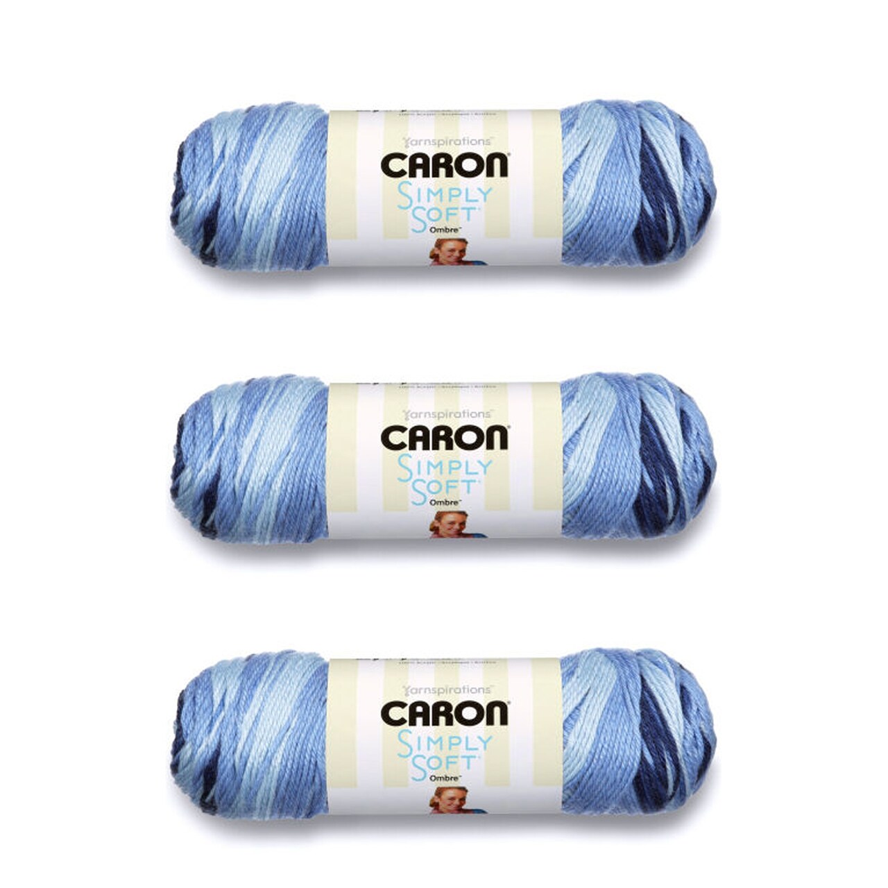 Caron Simply Soft Saturday Blue Jeans Ombre Yarn - 3 Pack of 141g/5oz - Acrylic - 4 Medium (Worsted) - 235 Yards - Knitting/Crochet